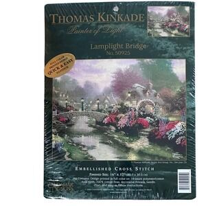Thomas Kinkade Christmas‎ Crosstitch Kit Lamplight House Bridge Snow House VTG